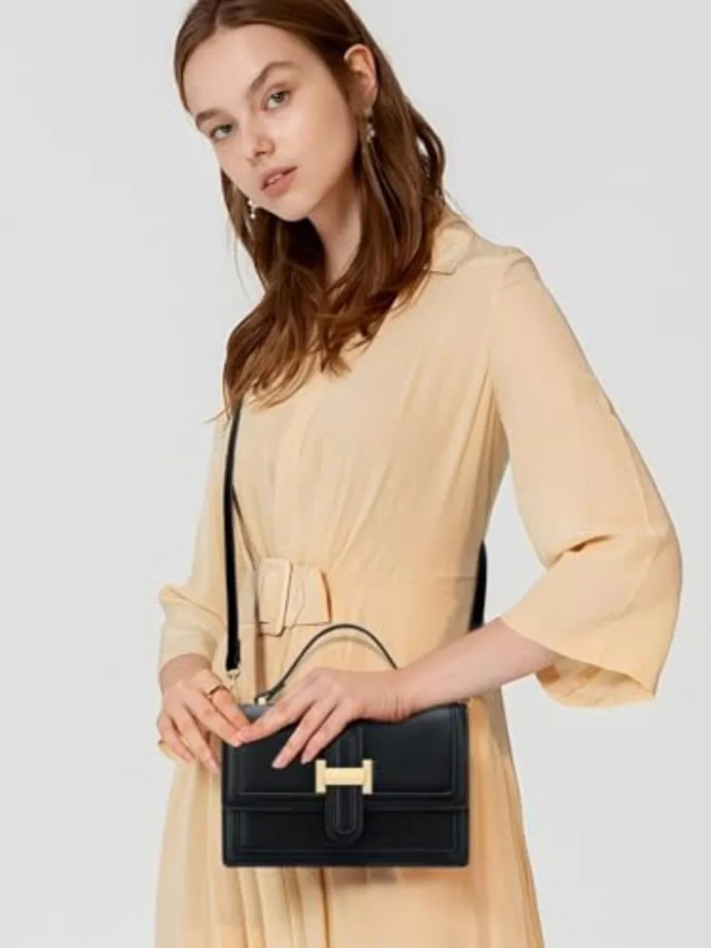 PU Leather Crossbody Bag with Top Handle and Adjustable Strap